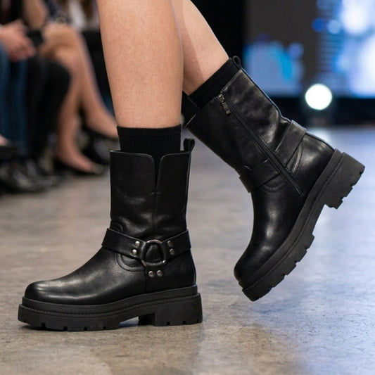 Botas Negras de Eco Cuero con Plataforma para Mujer - Caja de 12 Pares