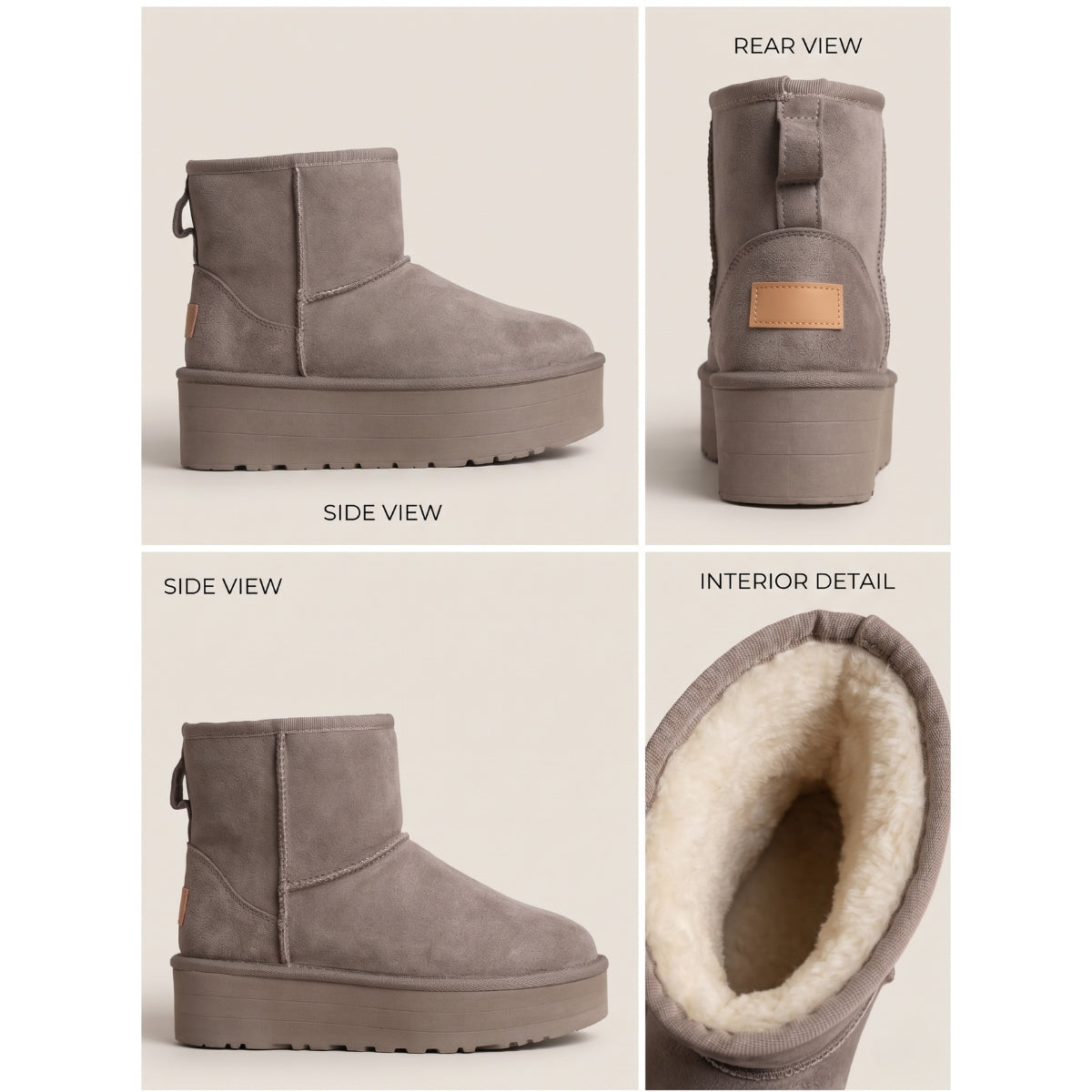 Bota Tipo UGG Con Plataforma Gruesa de Chiporro Khaki - Caja de 12 Pares