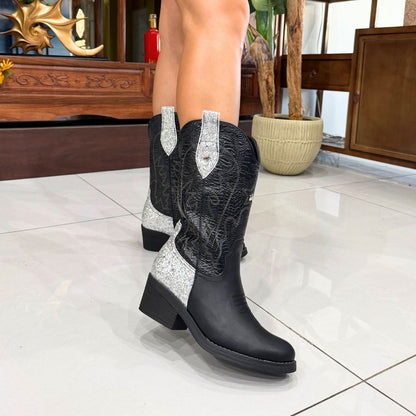 Botas E-Cuero Cowboy Bordado Silver Texanas Vaqueras - Caja de 12 Pares