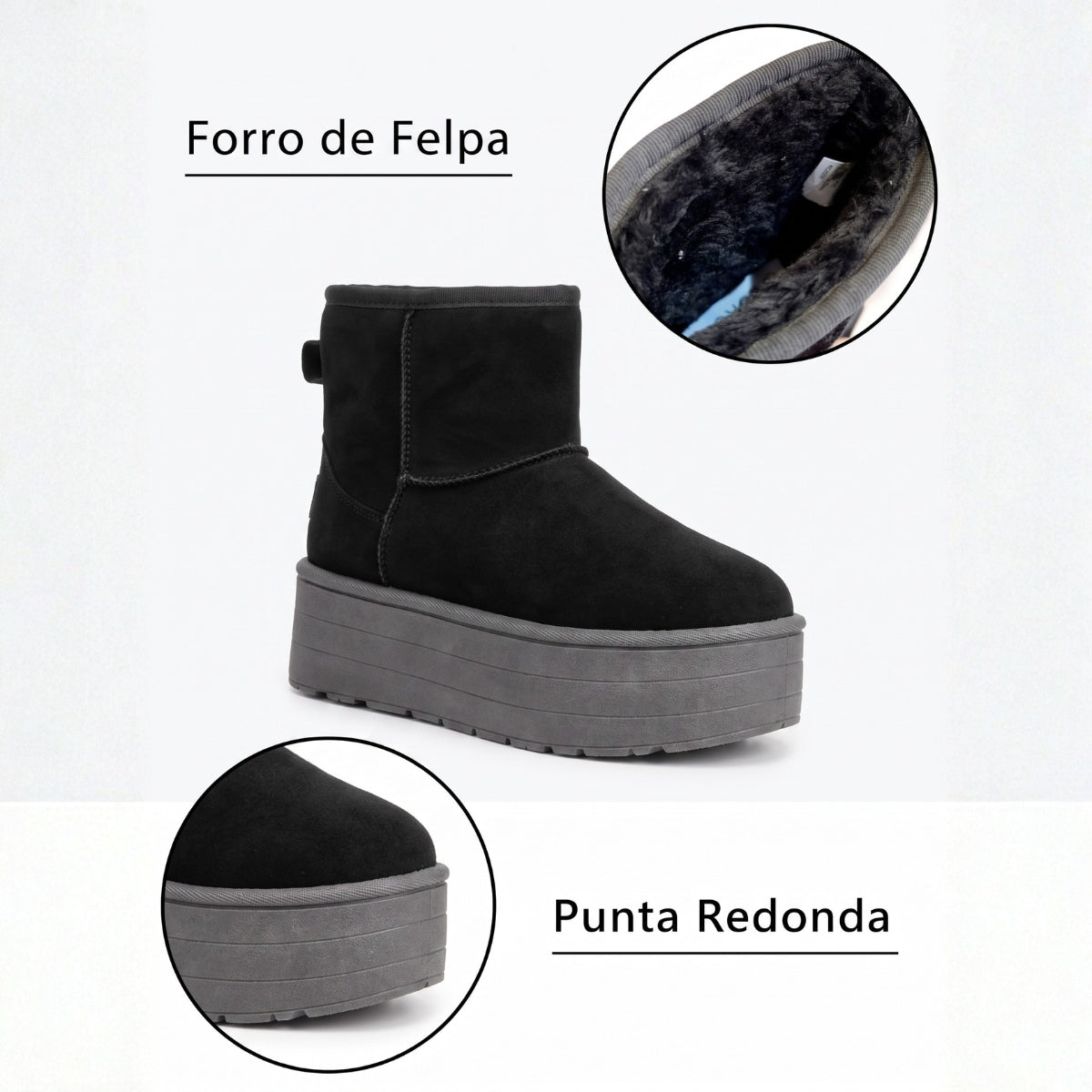 Bota Tipo UGG Con Plataforma Gruesa de Chiporro Negro - Caja de 12 Pares
