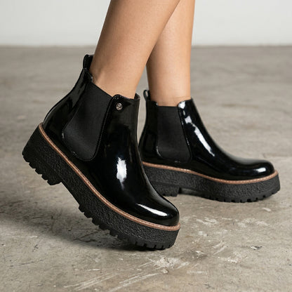Botín Chelsea de Charol Negro con Plataforma Mujer - Caja de 6 Pares