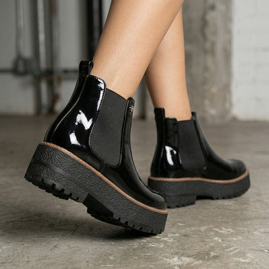 Botín Chelsea de Charol Negro con Plataforma Mujer - Caja de 6 Pares