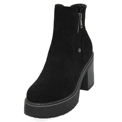 Botines De Gamuza Con Taco & Cierre Negro - Caja de 12 Pares