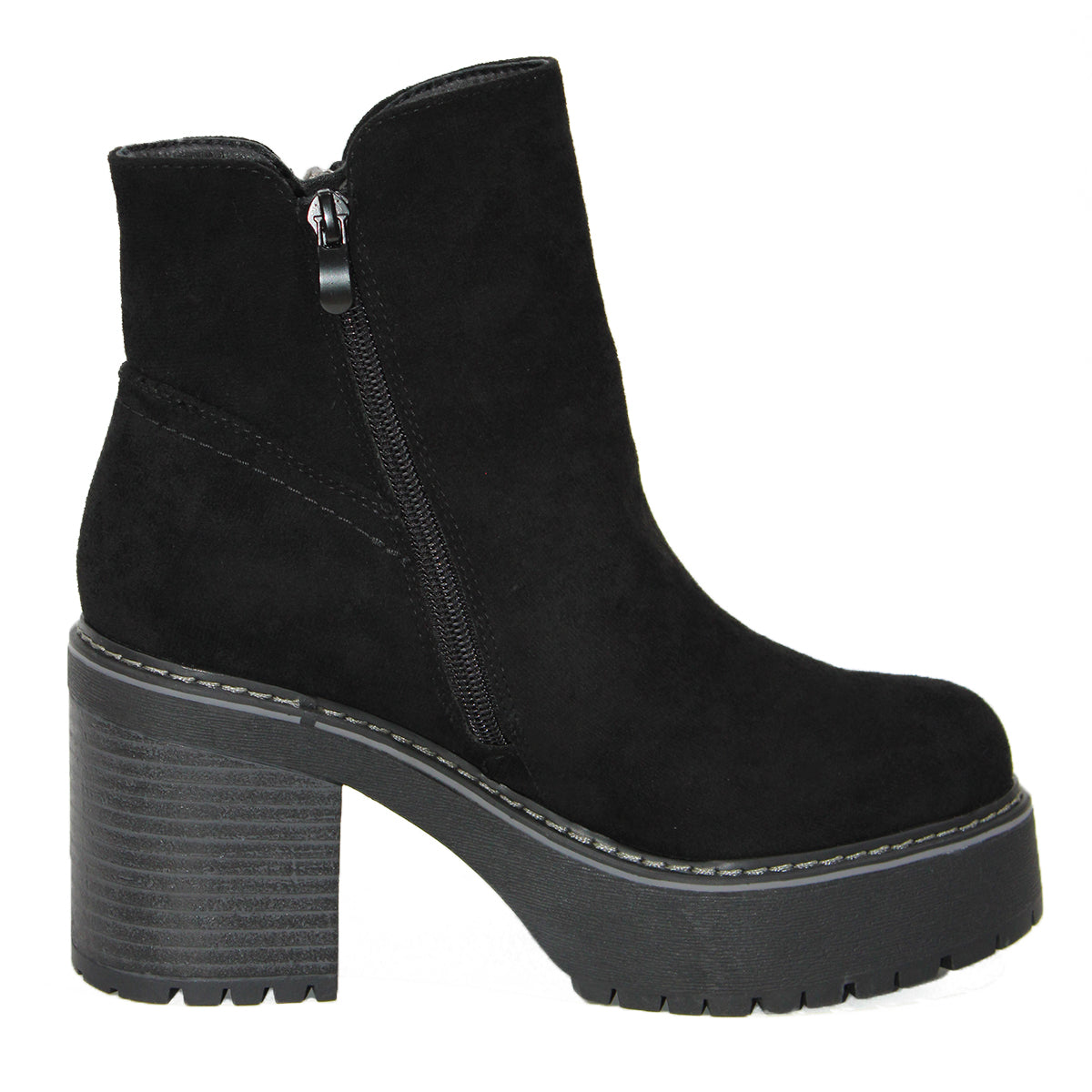 Botines De Gamuza Con Taco & Cierre Negro - Caja de 12 Pares