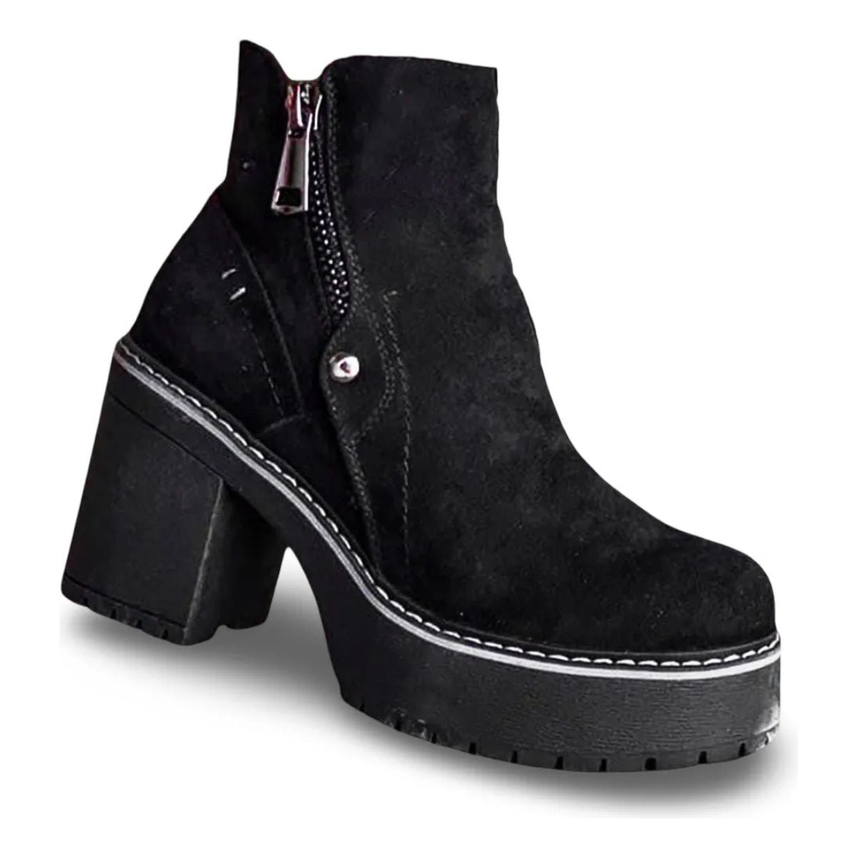 Botines De Gamuza Con Taco & Cierre Negro - Caja de 12 Pares