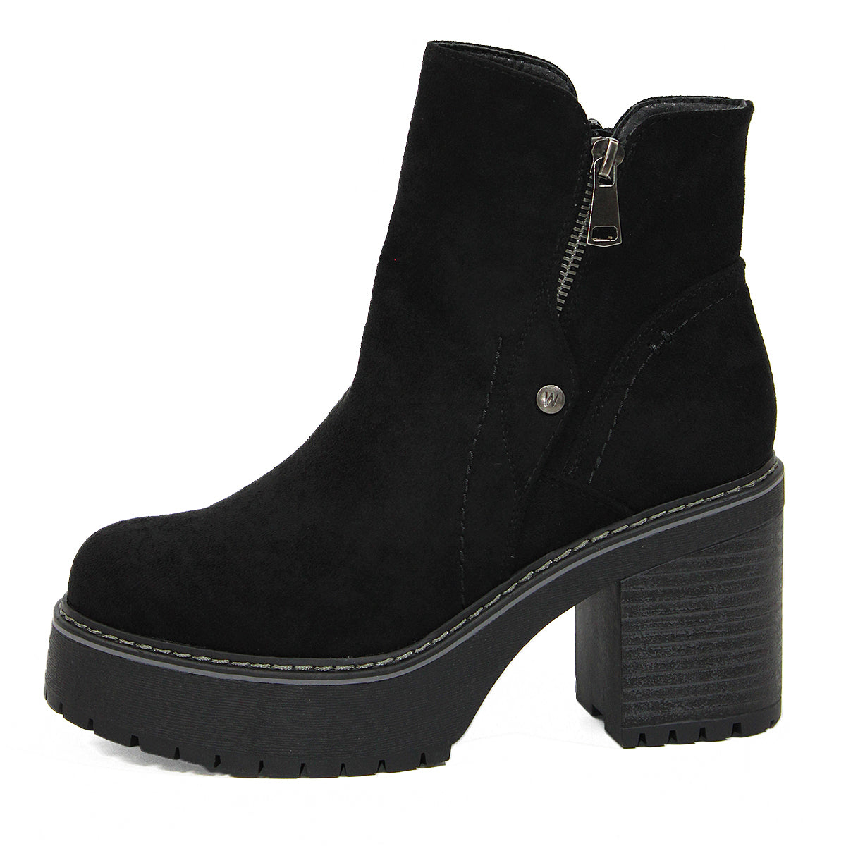 Botines De Gamuza Con Taco & Cierre Negro - Caja de 12 Pares