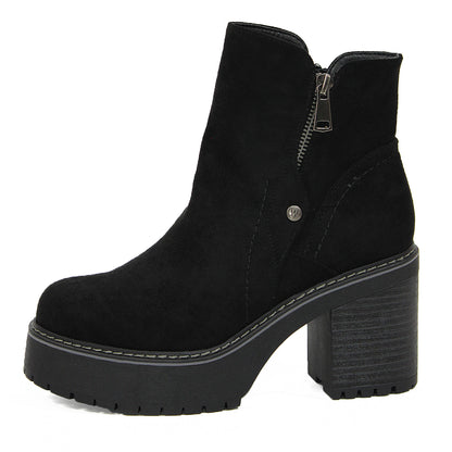 Botines De Gamuza Con Taco & Cierre Negro - Caja de 12 Pares