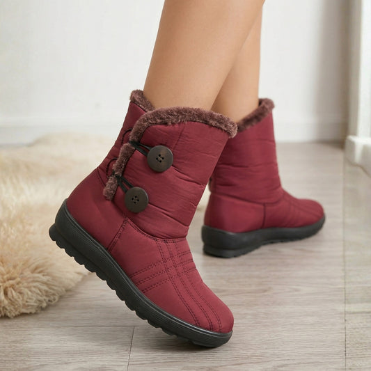 Botas Térmicas Burdeo con Botones y Suela Antideslizante - Caja de 8 Pares