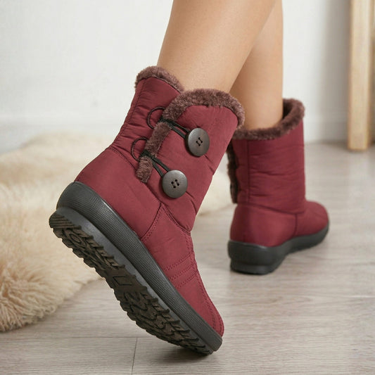 Botas Térmicas Burdeo con Botones y Suela Antideslizante - Caja de 8 Pares
