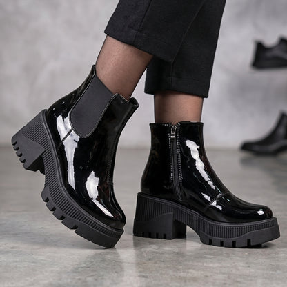 Botines Chelsea de Charol Negro con Suela Chunky - Caja de 6 Pares