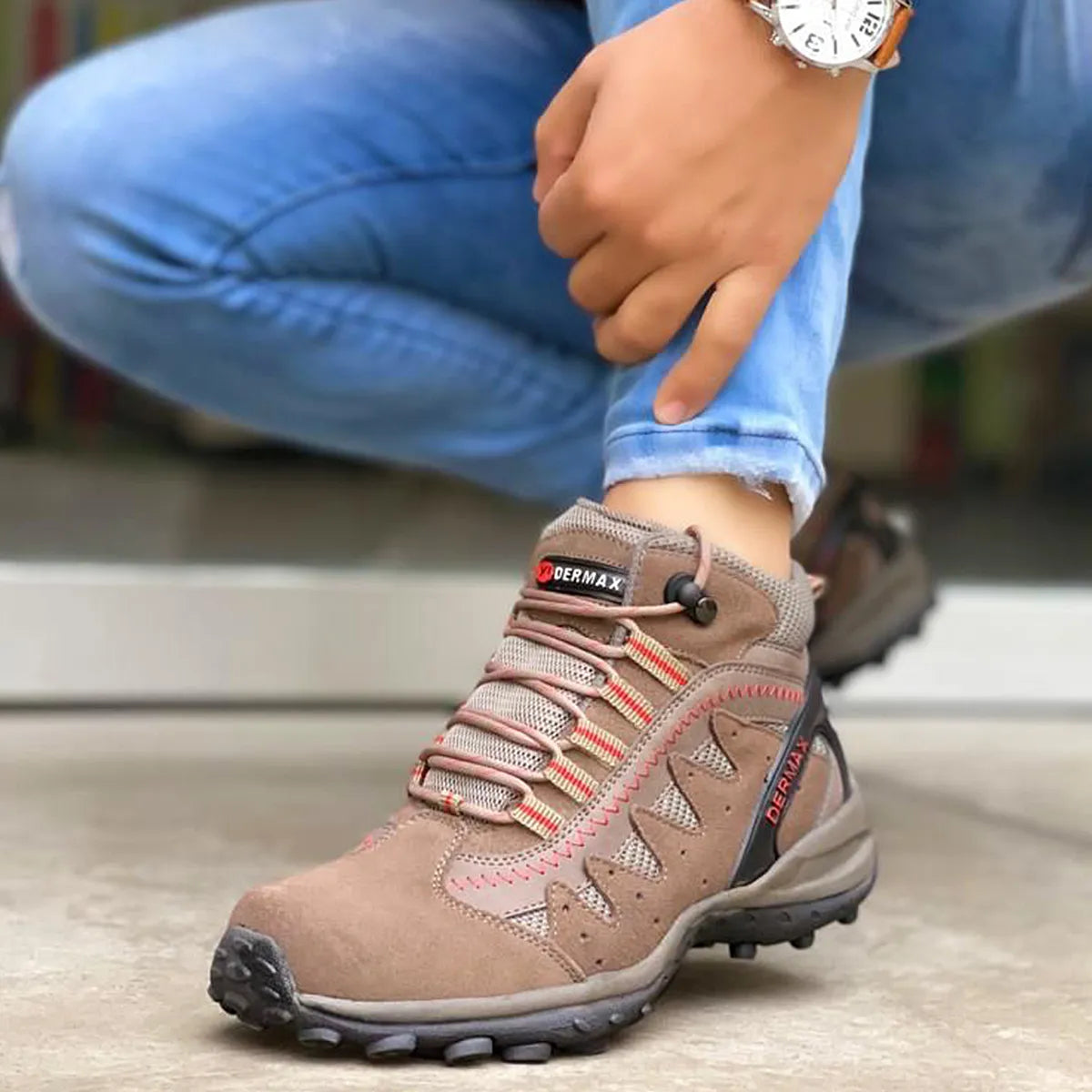 Zapatilla Impermeable Dermax Outdoor Cuero Hombre Trekking - Caja de 6 Pares