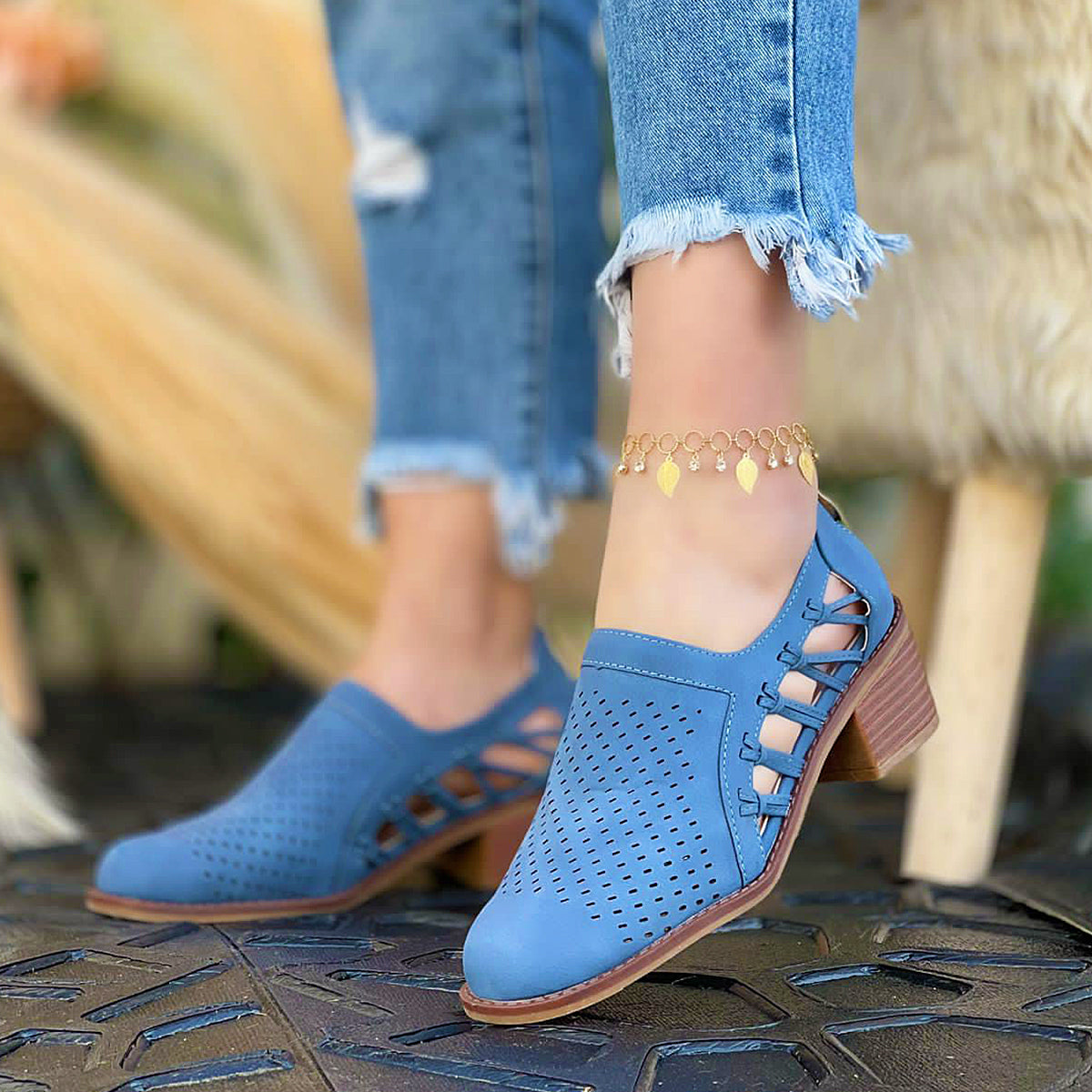 Clásicas Balerinas Con Taco Bajo Azul - Caja de 8 Pares