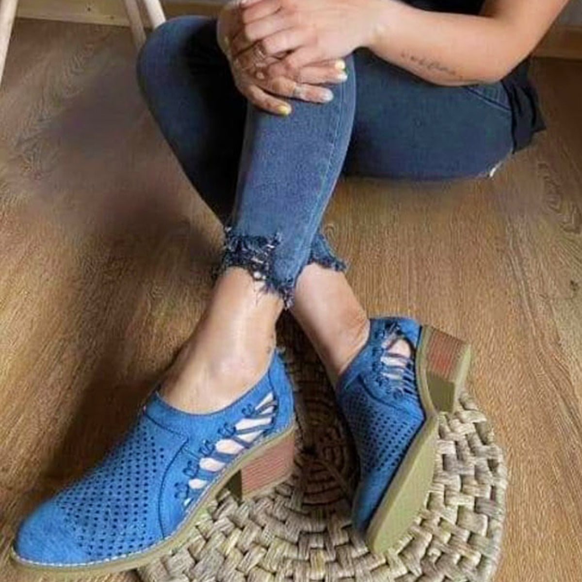 Clásicas Balerinas Con Taco Bajo Azul - Caja de 8 Pares