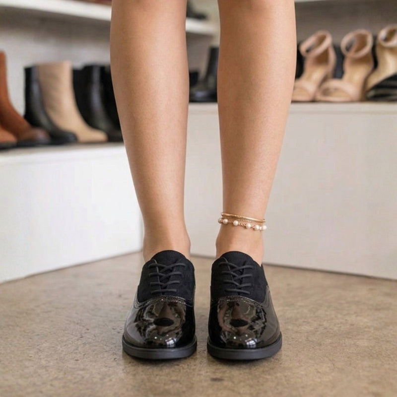 Mocasines Elegantes de Charol Negro Mujer - Caja de 12 Pares