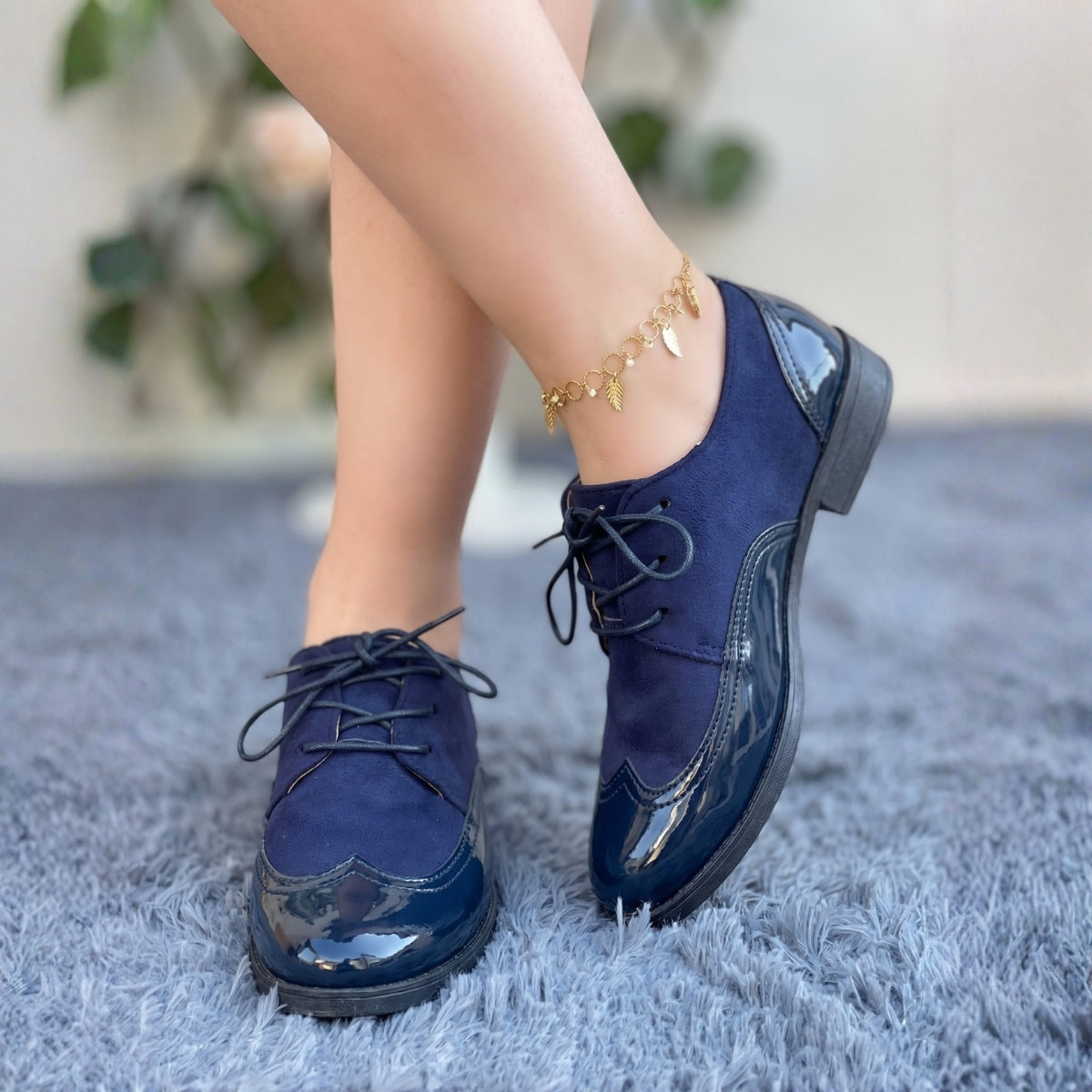 Mocasines de Mujer Azul Marino en Charol y Gamuza - Caja de 8 Pares