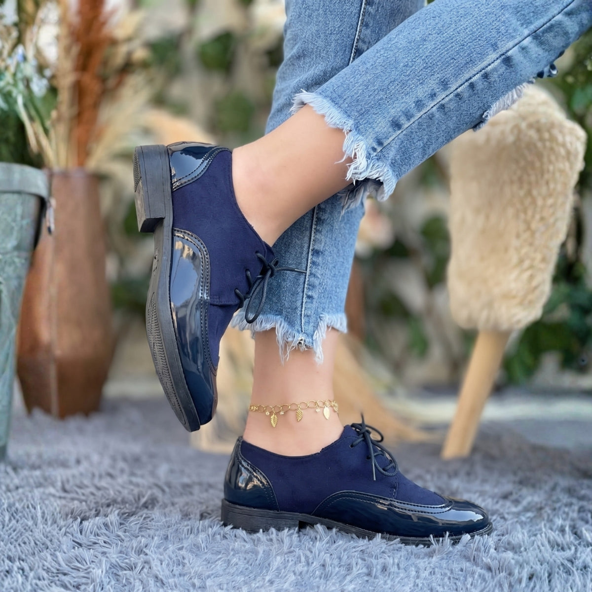 Mocasines de Mujer Azul Marino en Charol y Gamuza - Caja de 8 Pares