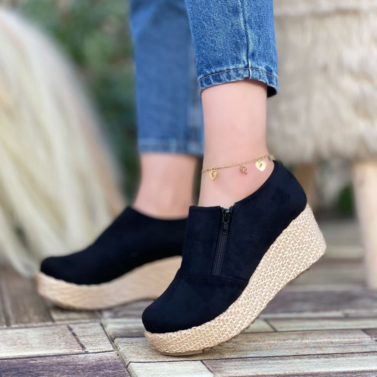 Zapatos Tipo Mocasín Negro con Plataforma de Yute - Caja de 6 Pares