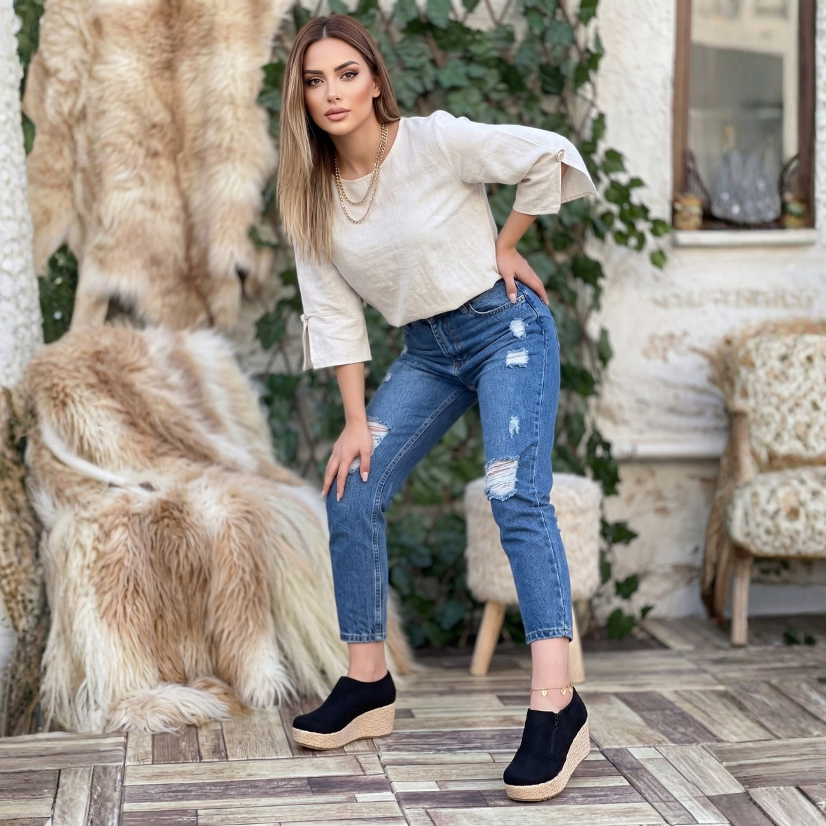 Zapatos Tipo Mocasín Negro con Plataforma de Yute - Caja de 6 Pares