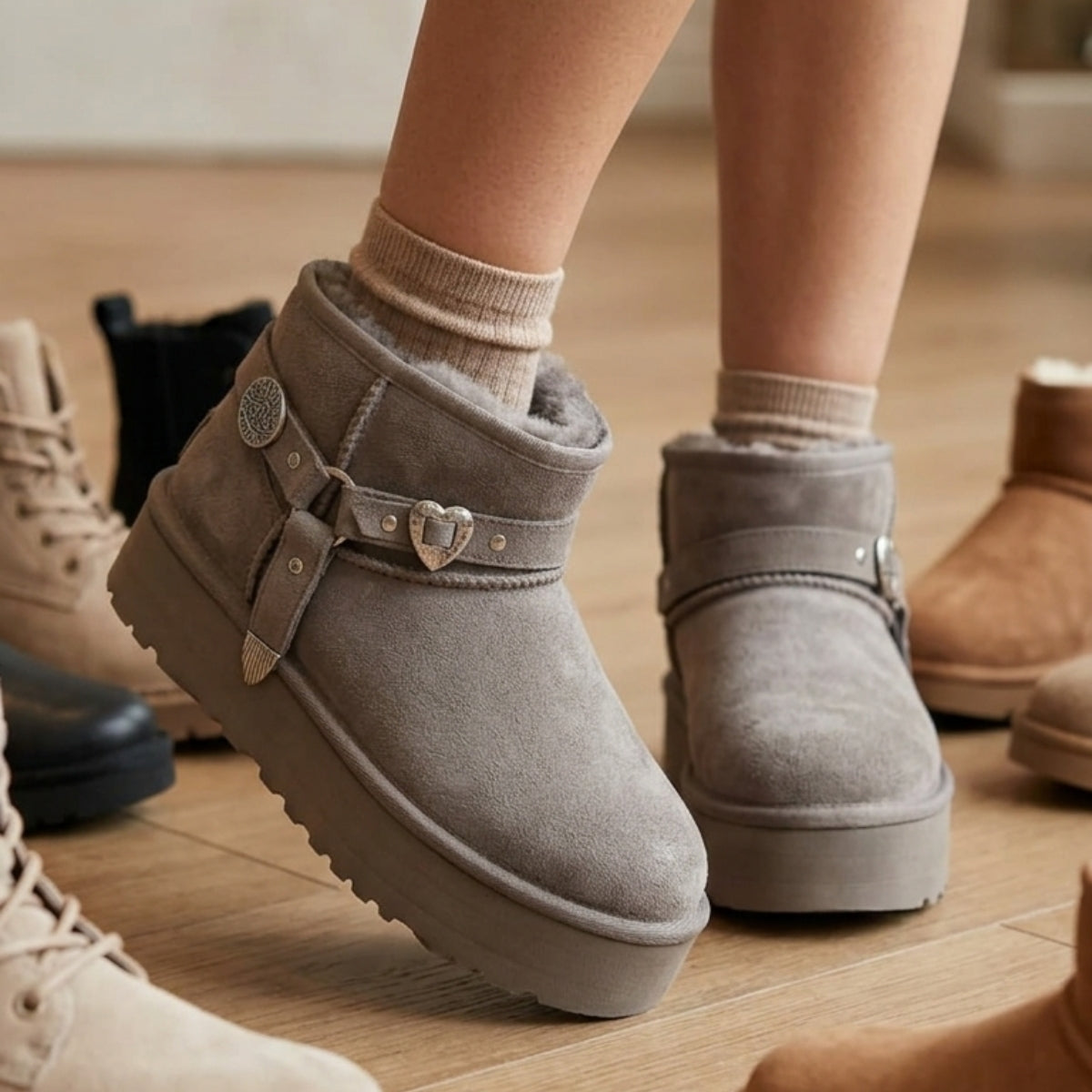 Pantubota Gamuza Plataforma Chiporro Khaki - Caja de 12 Pares
