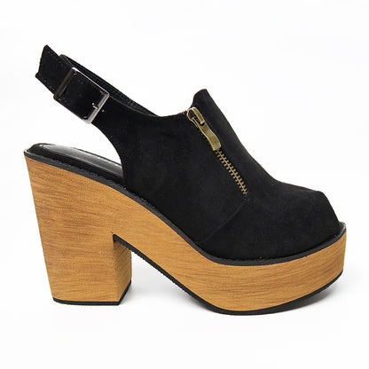Sandalia de Gamuza Taco Bajo Negro - Caja de 12 Pares