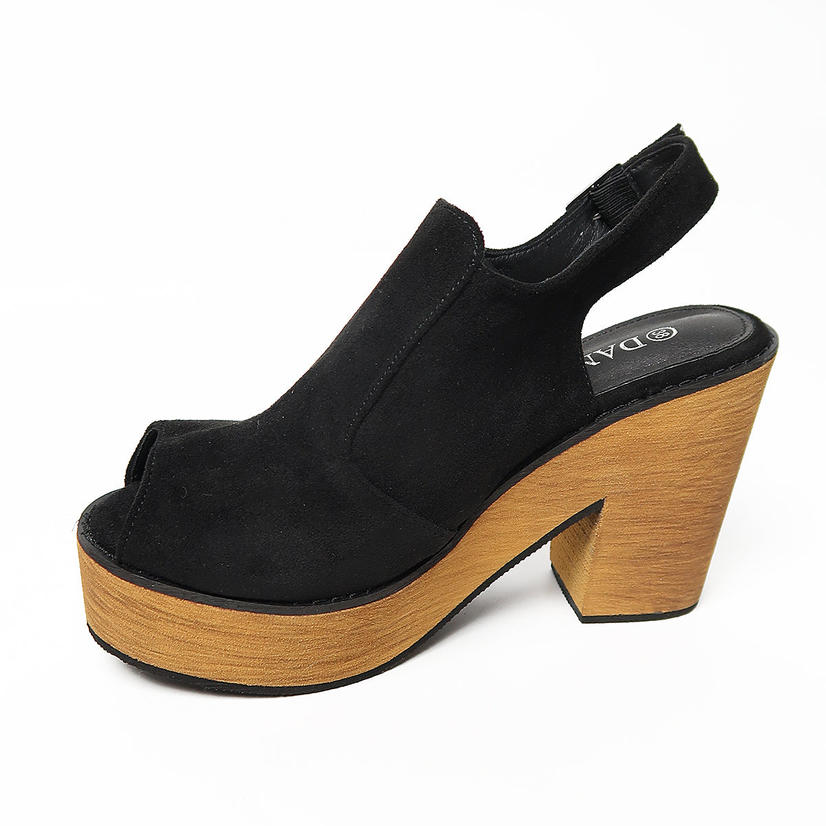 Sandalia de Gamuza Taco Bajo Negro - Caja de 12 Pares