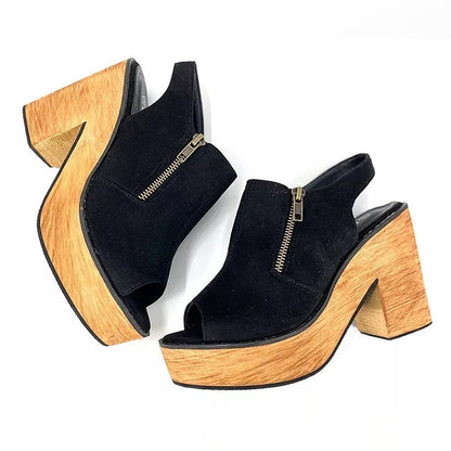 Sandalia de Gamuza Taco Bajo Negro - Caja de 12 Pares