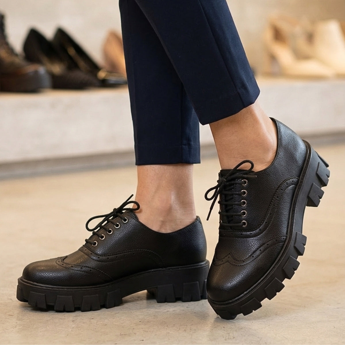 Zapatos Oxford Negros con Plataforma Para Mujer - Caja de 12 Pares