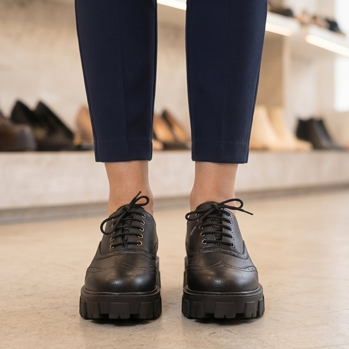 Zapatos Oxford Negros con Plataforma Para Mujer - Caja de 12 Pares