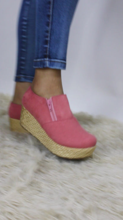 Panchitas Tipo Mocasín Rosa con Plataforma de Yute - Caja de 6 Pares
