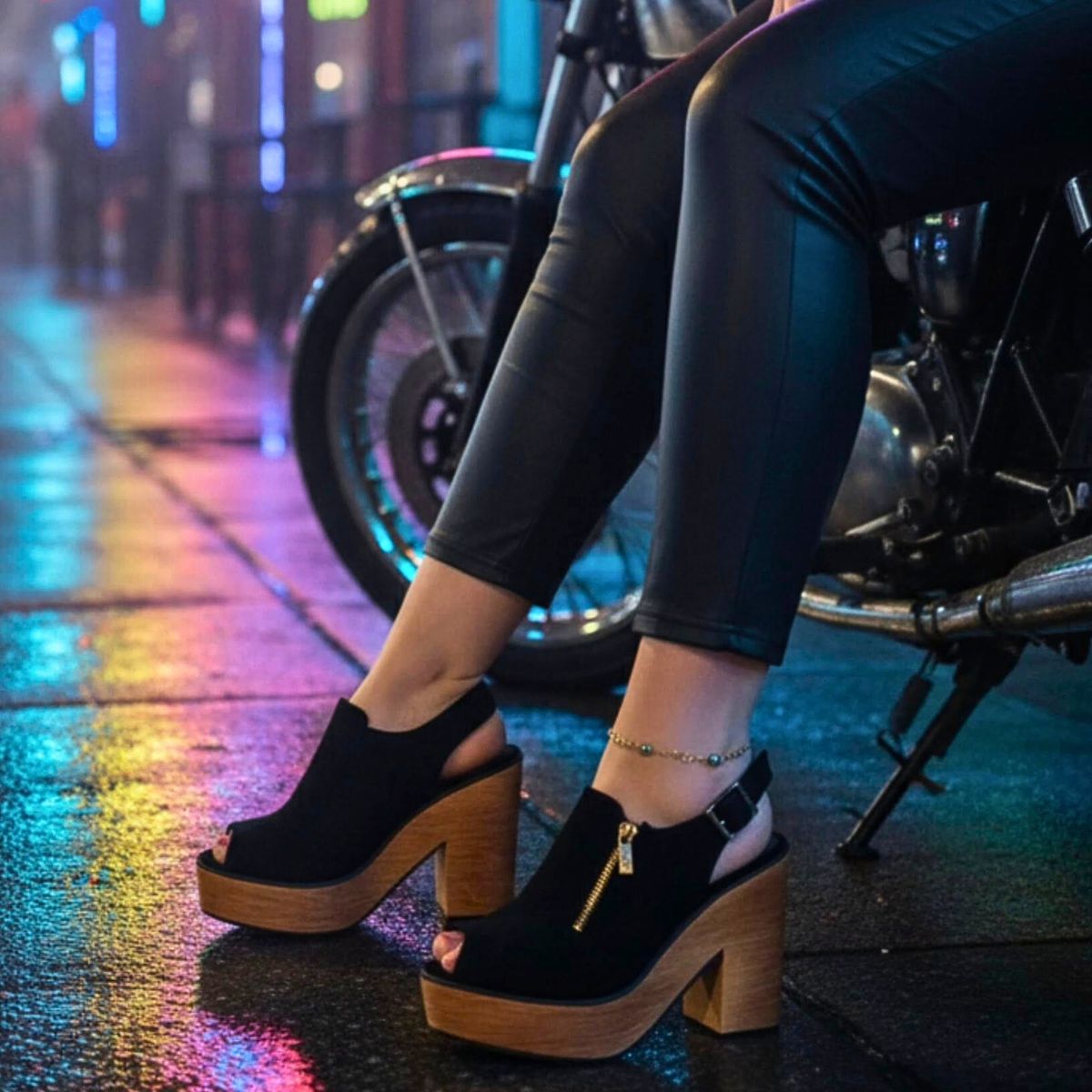 Sandalia de Gamuza Taco Bajo Negro - Caja de 12 Pares
